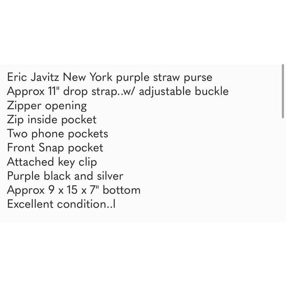 ERIC JAVITS New York purple straw shoulder bag EUC - Picture 14 of 14